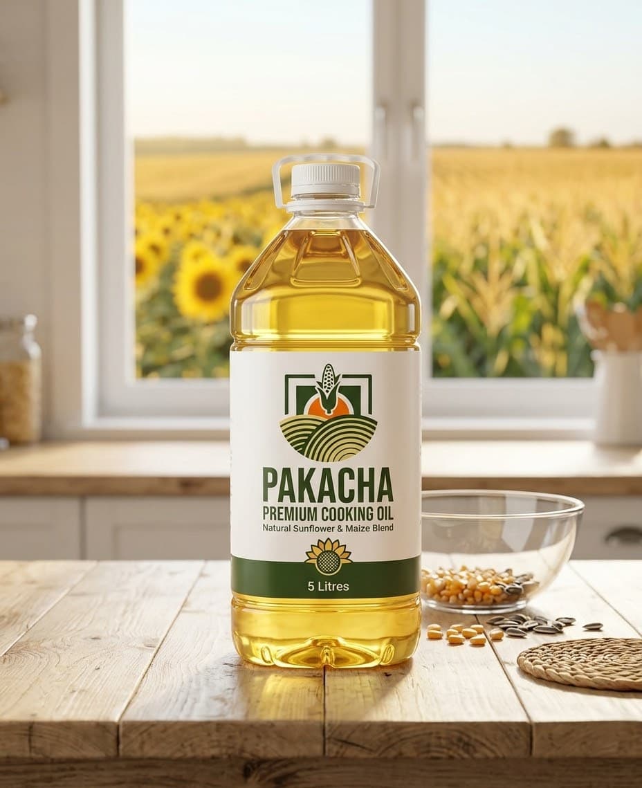 A bottle of Pakacha premium cooking oil